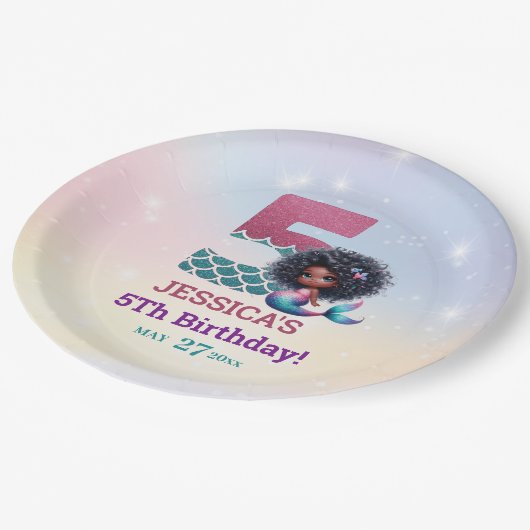 Afro-Amerikaanse zeemeermin 5e verjaardag Papieren Bordje (Gekanteld)