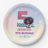 Afro-Amerikaanse zeemeermin 5e verjaardag Papieren Bordje (Voorkant)