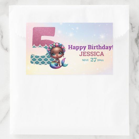 Afro-Amerikaanse zeemeermin 5e verjaardag Rechthoekige Sticker (Tas)