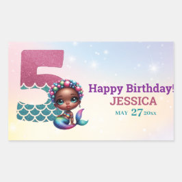Afro-Amerikaanse zeemeermin 5e verjaardag Rechthoekige Sticker