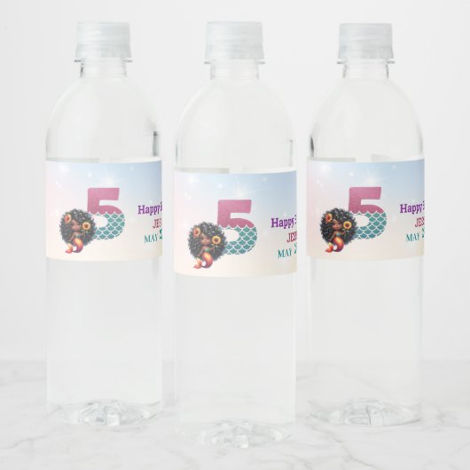 Afro-Amerikaanse zeemeermin 5e verjaardag Waterfles Etiket (Flessen)