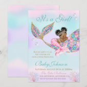 Afro-Amerikaanse zeemeermin Baby shower Glitter Ta Kaart (Voorkant / Achterkant)