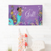 Afro-Amerikaanse Zeemeermin Baby Shower Spandoek (Insitu)