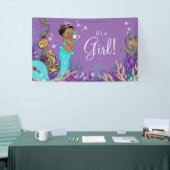 Afro-Amerikaanse Zeemeermin Baby Shower Spandoek (Beurs)