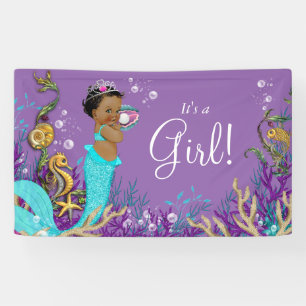 Afro-Amerikaanse Zeemeermin Baby Shower Spandoek