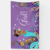 Afro-Amerikaanse Zeemeermin Baby Shower Spandoek (Verticaal)