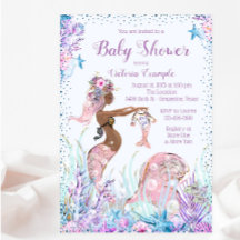 Afro-Amerikaanse Zeemeermin Baby Shower Uitnodigin