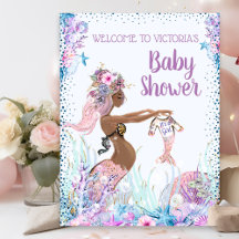 Afro-Amerikaanse zeemeermin babyshower borden