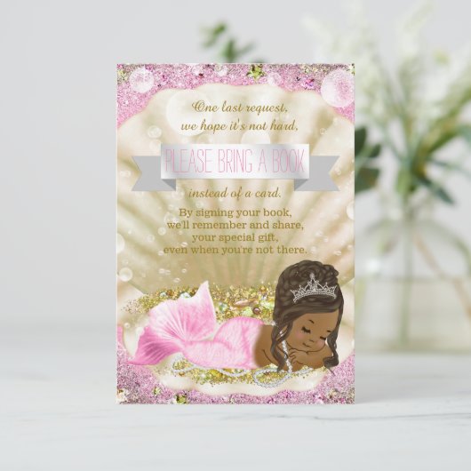 Afro-Amerikaanse Zeemeermin Bring a Book Baby show Informatiekaartje (Staand voorkant)