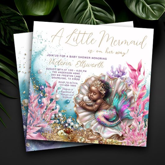 Afro-Amerikaanse Zeemeermin Clamshell Baby shower Kaart