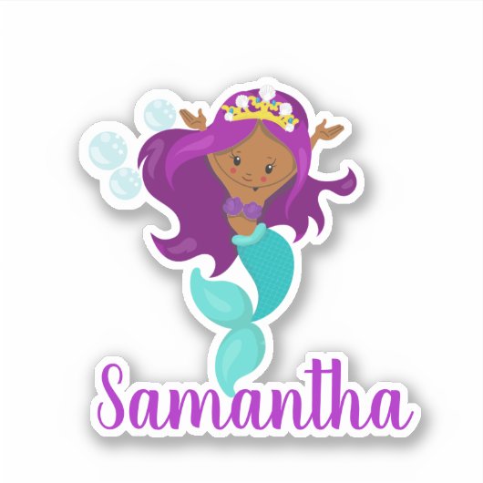 Afro-Amerikaanse zeemeermin gepersonaliseerd Sticker (Voorkant)