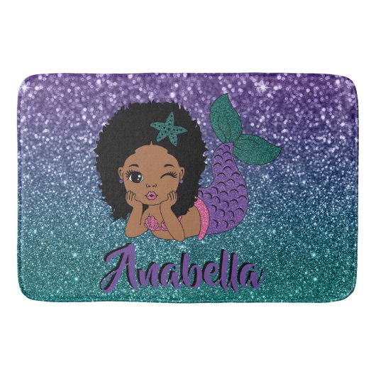 Afro-Amerikaanse Zeemeermin Glitter Badmat (Voorkant)