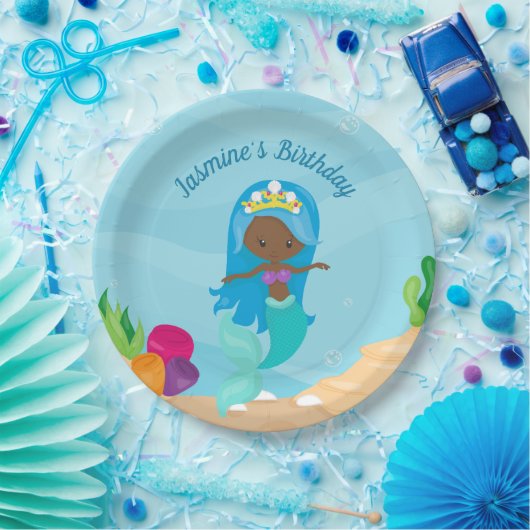 Afro-Amerikaanse zeemeermin kinderen verjaardagsfe Papieren Bordje (Feest)