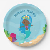 Afro-Amerikaanse zeemeermin kinderen verjaardagsfe Papieren Bordje (Voorkant)