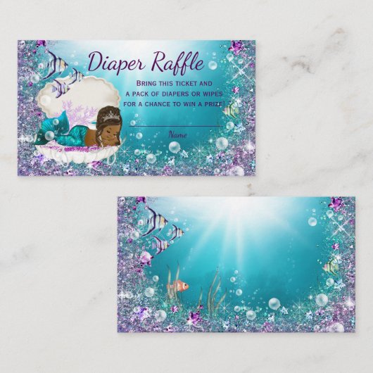 Afro-Amerikaanse Zeemeermin Luier Raffle Tickets Informatiekaartje (Voorkant / Achterkant)