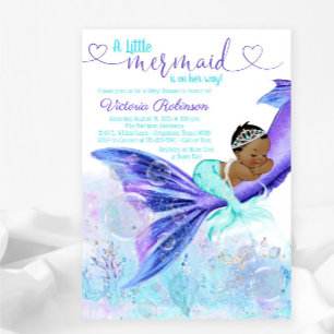 Afro-Amerikaanse Zeemeermin Meisje Baby Shower Kaart