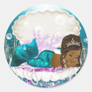 Afro-Amerikaanse Zeemeermin Meisje Baby Shower Sti Ronde Sticker