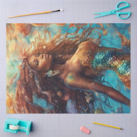 Afro-Amerikaanse zeemeermin onder het Zee Tissuepapier (Craft)