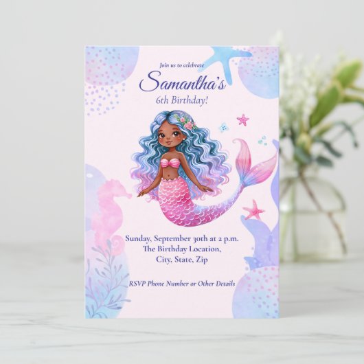 Afro-Amerikaanse zeemeermin roze en Paarse partij Kaart (Staand voorkant)