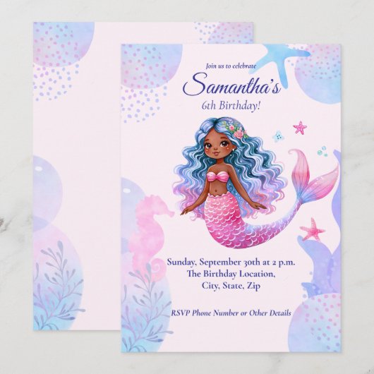 Afro-Amerikaanse zeemeermin roze en Paarse partij Kaart (Voorkant / Achterkant)