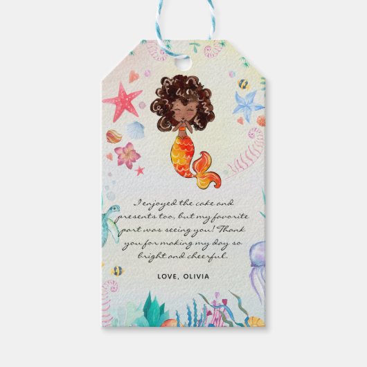 Afro-Amerikaanse Zeemeermin Verjaardag Bedankt Cadeaulabel (Voorkant)