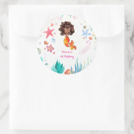 Afro-Amerikaanse Zeemeermin Verjaardag Bedankt Ronde Sticker