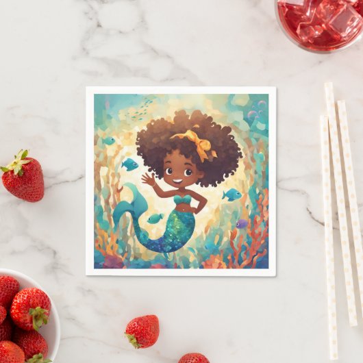 Afro-Amerikaanse zeemeermin verjaardag servet (Insitu)