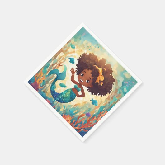 Afro-Amerikaanse zeemeermin verjaardag servet (Hoek)