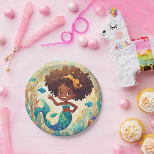 Afro-Amerikaanse zeemeermin verjaardag servet Papieren Bordje (Feest)