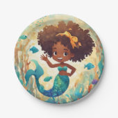 Afro-Amerikaanse zeemeermin verjaardag servet Papieren Bordje (Voorkant)