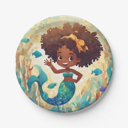 Afro-Amerikaanse zeemeermin verjaardag servet Papieren Bordje (Voorkant)