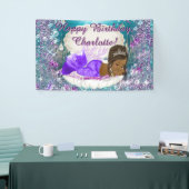 Afro-Amerikaanse Zeemeermin Verjaardagsfeest Banne Spandoek (Beurs)