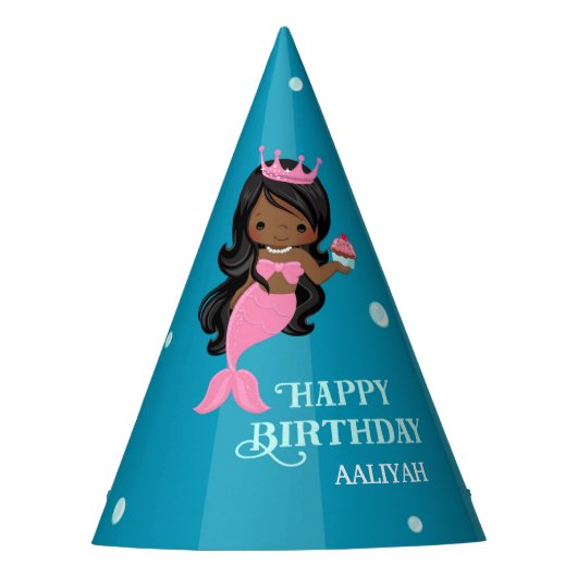 Afro-Amerikaanse Zeemeermin Verjaardagsfeestje Pet Feesthoedjes (Voorkant)