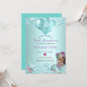 Afro-Amerikaanse Zeemeermin Verjaardagsfeestuitnod Kaart (Voorkant / Achterkant in situ)