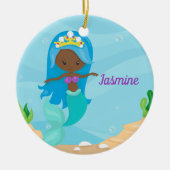 Afro-Amerikaanse Zeemeerminnaar Cute Custom Kinder Keramisch Ornament (Voorkant)