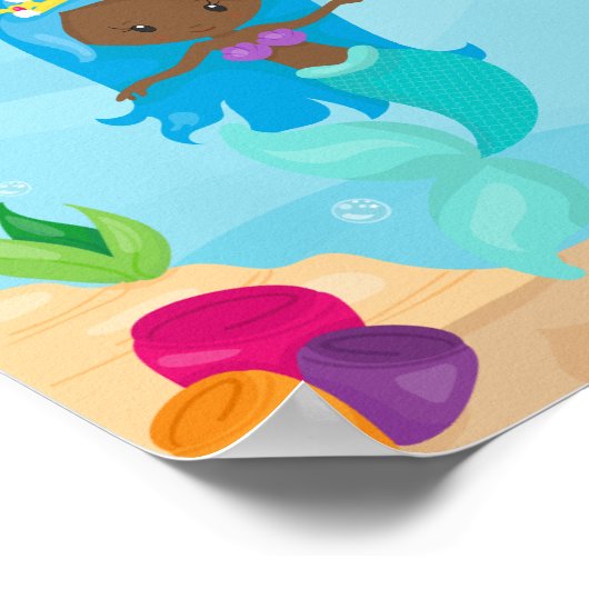 Afro-Amerikaanse Zeemeerminnaar Cute Custom Kinder Poster (Hoek)