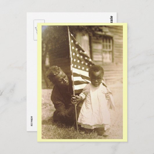 Afro-Amerikaanse zoon en moeder, Amerikaanse vlag Briefkaart (Voorkant / Achterkant)