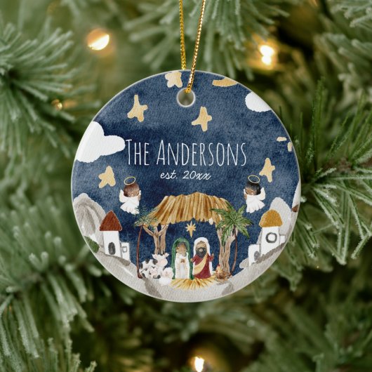 Afro-Amerikaanse zwarte Geboorte Kerstmis Keramisch Ornament (Boom)