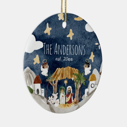 Afro-Amerikaanse zwarte Geboorte Kerstmis Keramisch Ornament (Rechts)