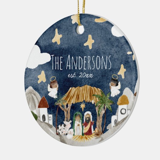 Afro-Amerikaanse zwarte Geboorte Kerstmis Keramisch Ornament (Links)