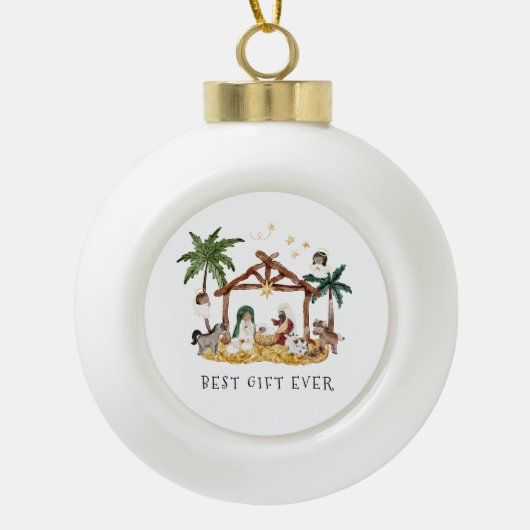 Afro-Amerikaanse zwarte Geboorte Kerstmis Keramische Bal Ornament (Voorkant)