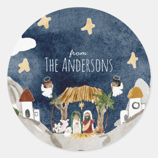 Afro-Amerikaanse zwarte Geboorte Kerstmis Ronde Sticker (Voorkant)