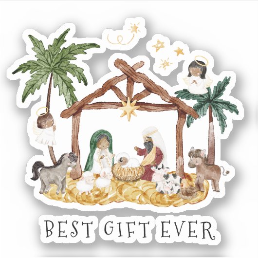 Afro-Amerikaanse zwarte Geboorte Kerstmis Sticker (Voorkant)