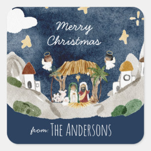 Afro-Amerikaanse zwarte Geboorte Kerstmis Vierkante Sticker