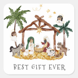 Afro-Amerikaanse zwarte Geboorte Kerstmis Vierkante Sticker