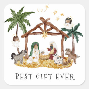 Afro-Amerikaanse zwarte Geboorte Kerstmis Vierkante Sticker