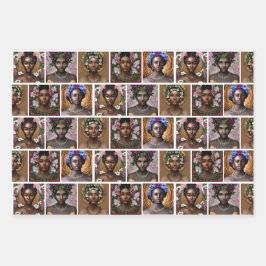 Afro-Amerikaanse zwarte godinnen Verjaardag Inpakpapier Vel