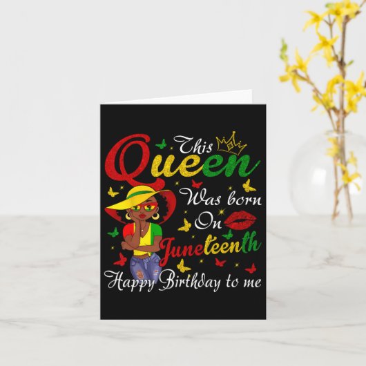 Afro-Amerikaanse Zwarte Koningin Happy Birthday Ju Kaart (Gele Bloem)