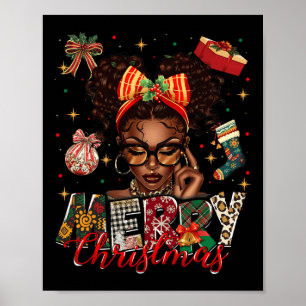 Afro-Amerikaanse zwarte vrouw vrolijke kerst Pajam Poster