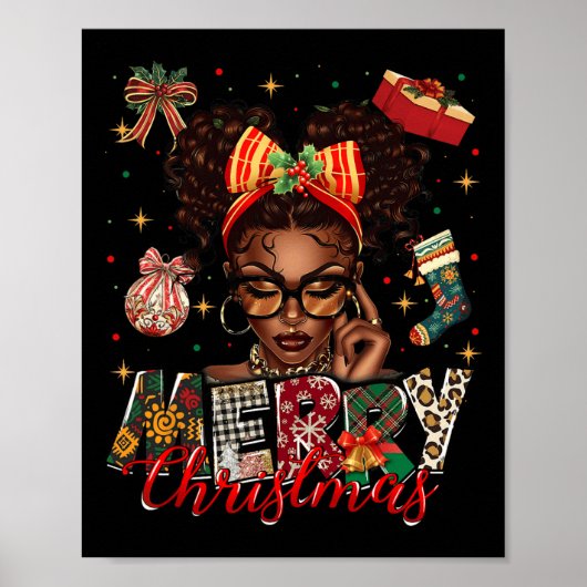Afro-Amerikaanse zwarte vrouw vrolijke kerst Pajam Poster (Voorkant)